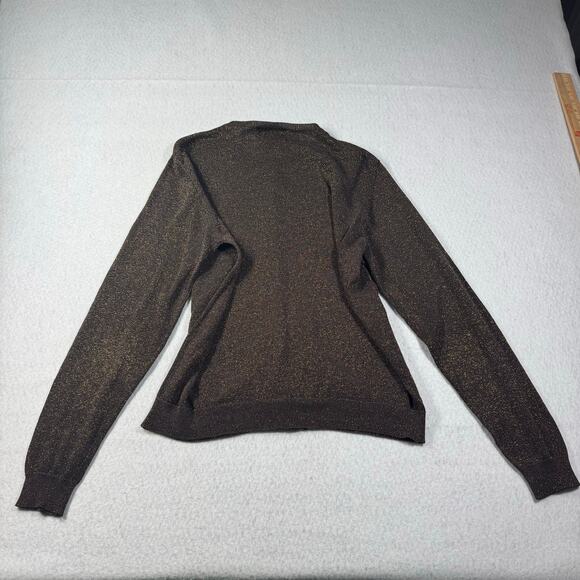 August Silk Knit Brown and Gold Metallic Button Up Sweater Large Long sleeved - Picture 10 of 13